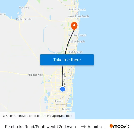 Pembroke Road/Southwest 72nd Avenue to Atlantis, FL map