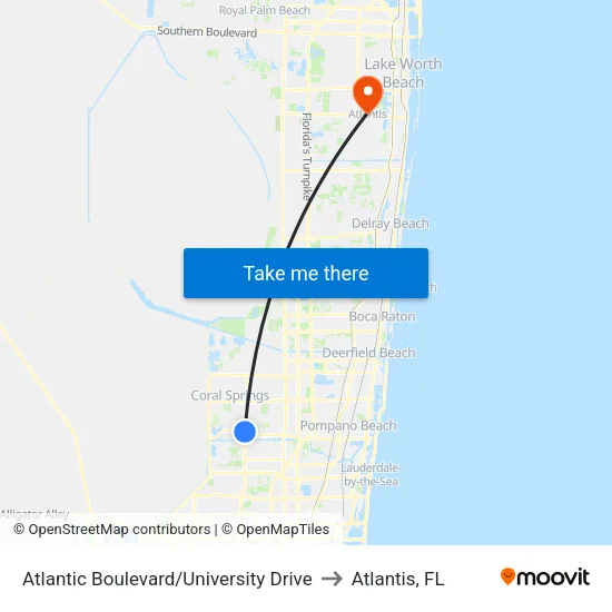 Atlantic Boulevard/University Drive to Atlantis, FL map