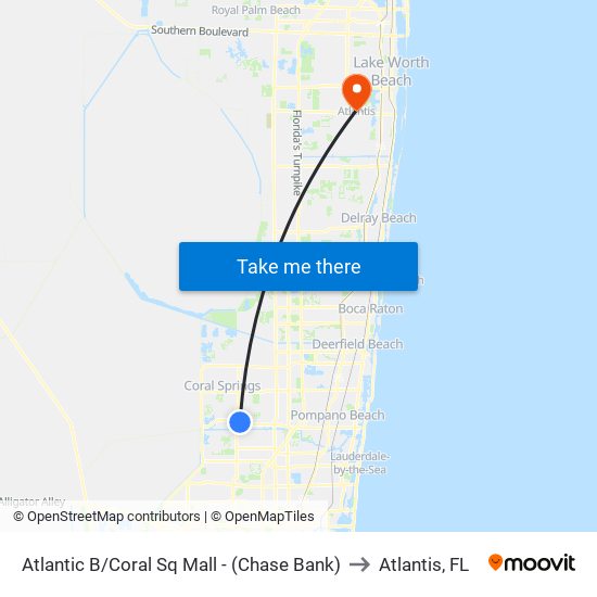 Atlantic B/Coral Sq Mall - (Chase Bank) to Atlantis, FL map