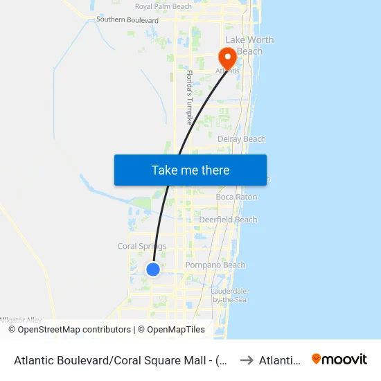 Atlantic Boulevard/Coral Square Mall - (Chase Bank) to Atlantis, FL map