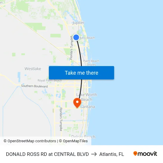 DONALD ROSS RD at CENTRAL BLVD to Atlantis, FL map