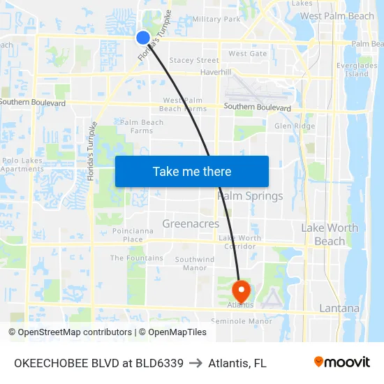 OKEECHOBEE BLVD at BLD6339 to Atlantis, FL map