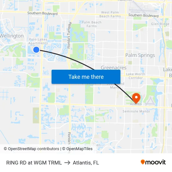 RING RD at WGM TRML to Atlantis, FL map