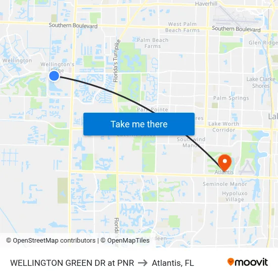 WELLINGTON GREEN DR at PNR to Atlantis, FL map