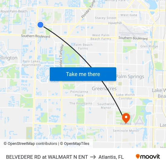 BELVEDERE RD at WALMART N ENT to Atlantis, FL map