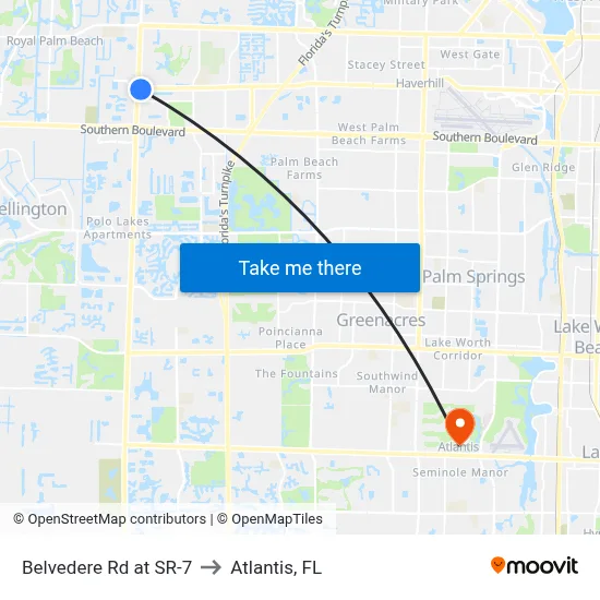 Belvedere Rd at SR-7 to Atlantis, FL map