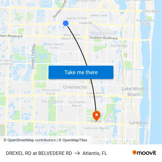 DREXEL RD at  BELVEDERE RD to Atlantis, FL map