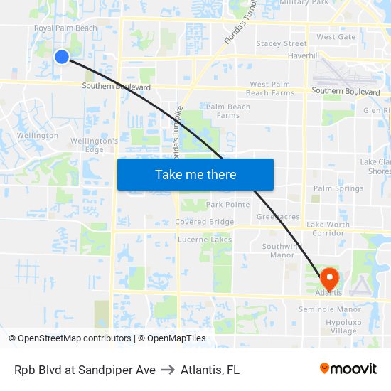 Rpb Blvd at Sandpiper Ave to Atlantis, FL map