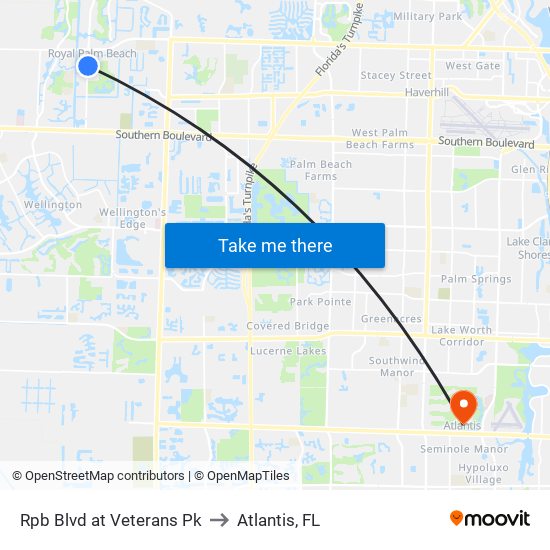 Rpb Blvd at Veterans Pk to Atlantis, FL map