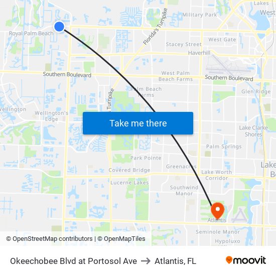 OKEECHOBEE BLVD at PORTOSOL AVE to Atlantis, FL map