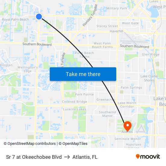 Sr 7 at  Okeechobee Blvd to Atlantis, FL map