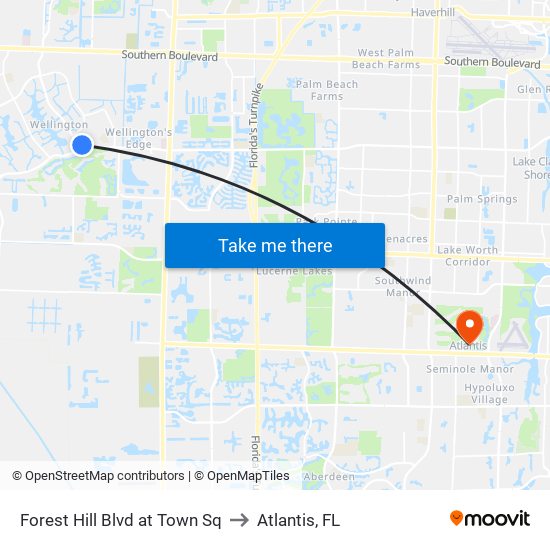 Forest Hill Blvd at Town Sq to Atlantis, FL map