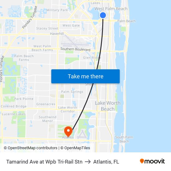 Tamarind Ave at  Wpb Tri-Rail Stn to Atlantis, FL map