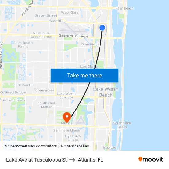 Lake Ave at Tuscaloosa St to Atlantis, FL map