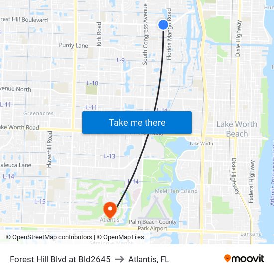 Forest Hill Blvd at Bld2645 to Atlantis, FL map