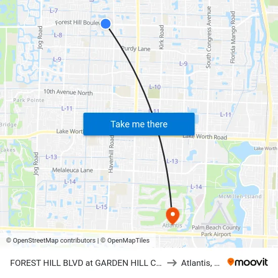 FOREST HILL BLVD at GARDEN HILL CIR to Atlantis, FL map