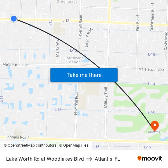 Lake Worth Rd at Woodlakes Blvd to Atlantis, FL map