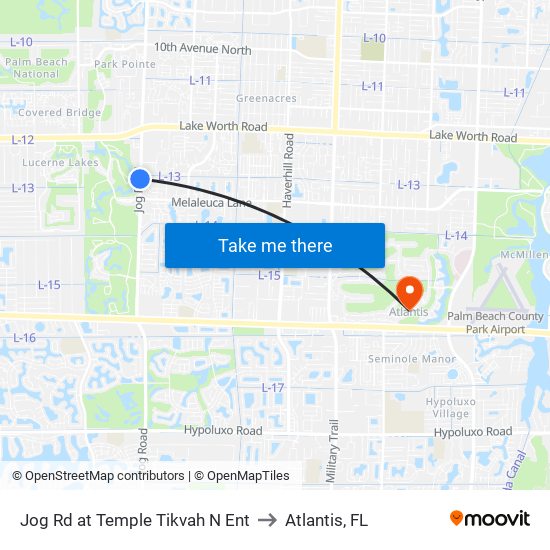 Jog Rd at Temple Tikvah N Ent to Atlantis, FL map