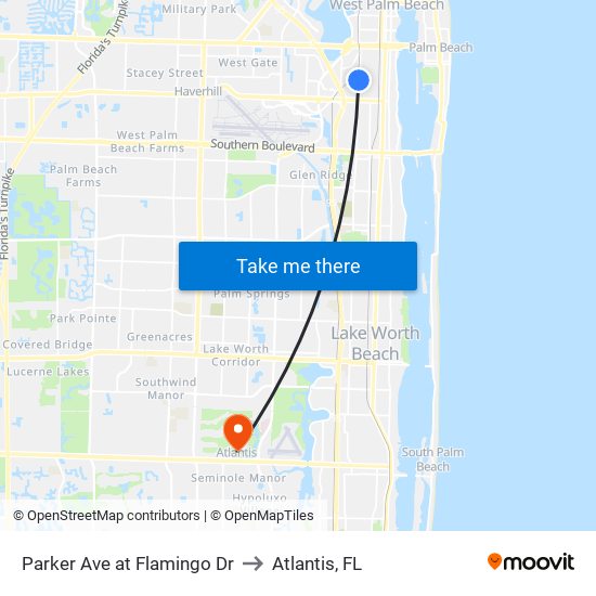 Parker Ave at Flamingo Dr to Atlantis, FL map