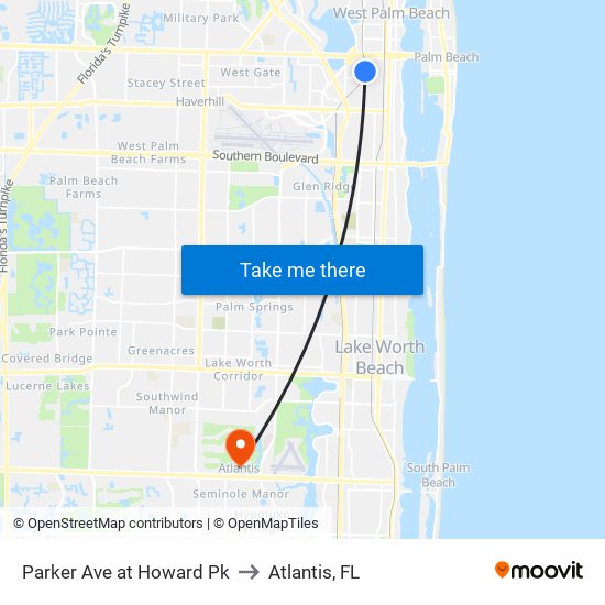 Parker Ave at Howard Pk to Atlantis, FL map
