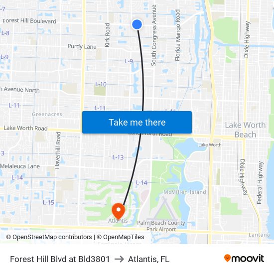 Forest Hill Blvd at Bld3801 to Atlantis, FL map