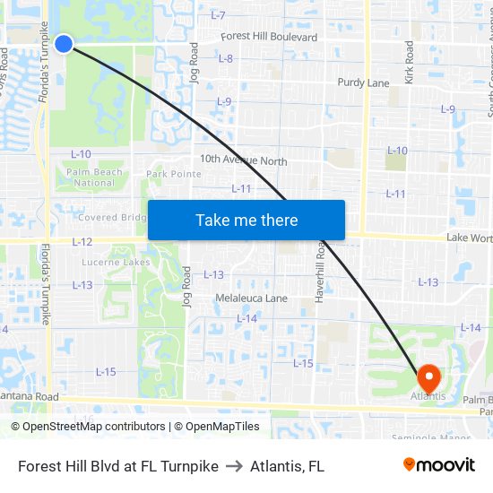Forest Hill Blvd at FL Turnpike to Atlantis, FL map
