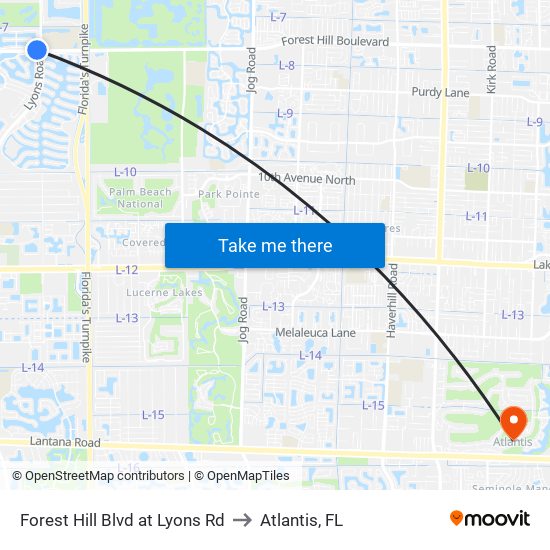 Forest Hill Blvd at Lyons Rd to Atlantis, FL map