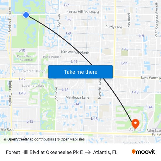 Forest Hill Blvd at Okeeheelee Pk E to Atlantis, FL map