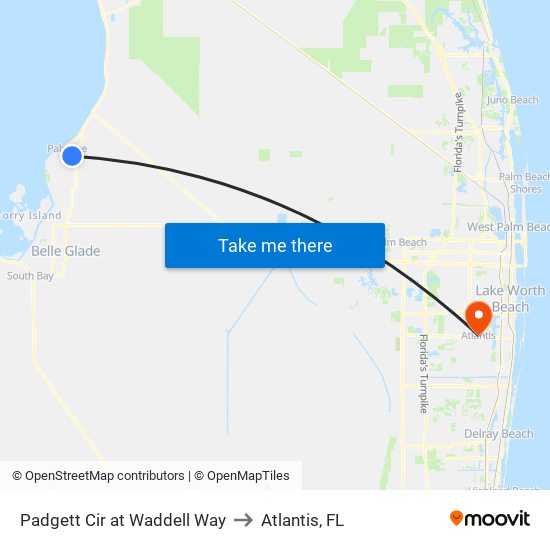 Padgett Cir at Waddell Way to Atlantis, FL map