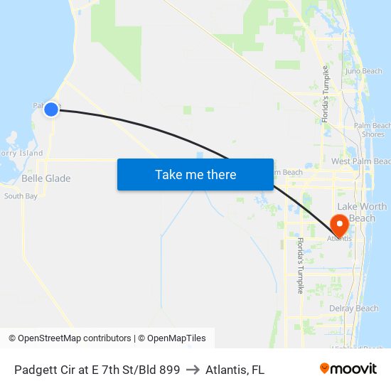 Padgett Cir at  E 7th St/Bld 899 to Atlantis, FL map