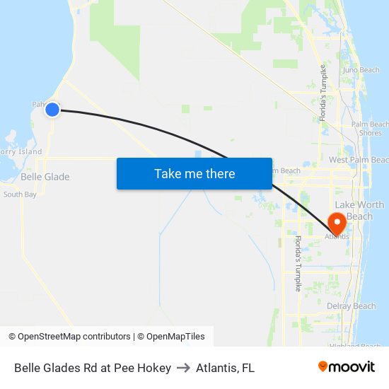 Belle Glades Rd at Pee Hokey to Atlantis, FL map