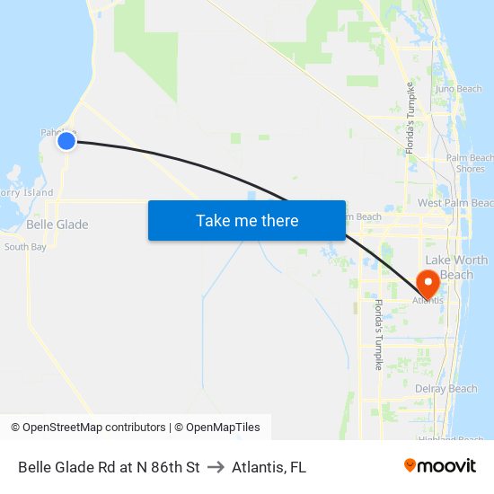 Belle Glade Rd at N 86th St to Atlantis, FL map