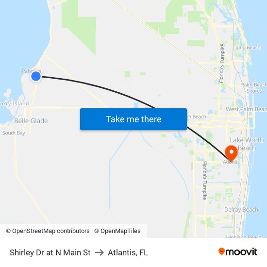 Shirley Dr at N Main St to Atlantis, FL map