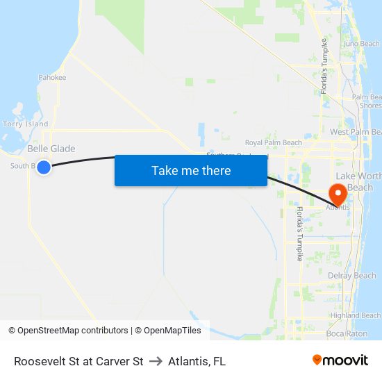 Roosevelt St at Carver St to Atlantis, FL map