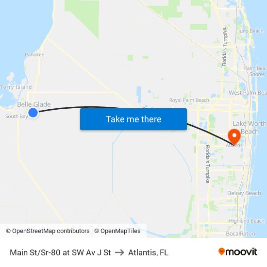 Main St/Sr-80 at SW Av J St to Atlantis, FL map