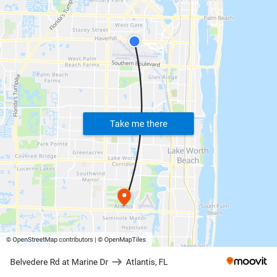 Belvedere Rd at Marine Dr to Atlantis, FL map
