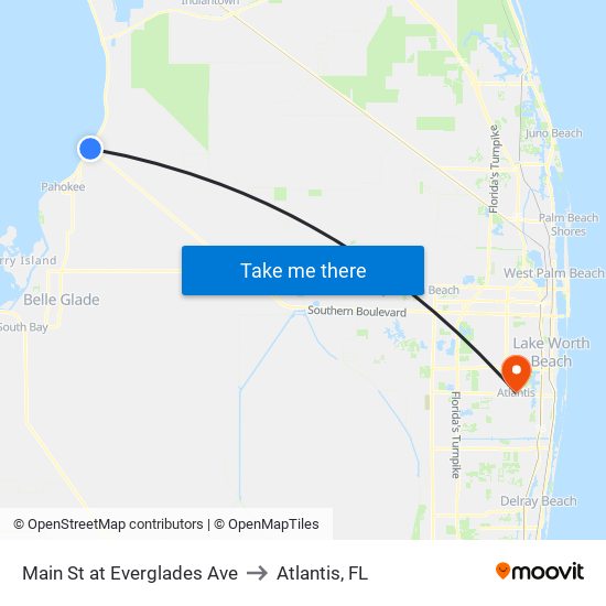 Main St at Everglades Ave to Atlantis, FL map
