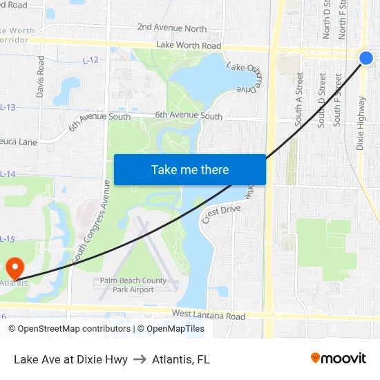 Lake Ave at Dixie Hwy to Atlantis, FL map