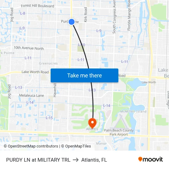 PURDY LN at  MILITARY TRL to Atlantis, FL map
