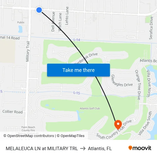 MELALEUCA LN at  MILITARY TRL to Atlantis, FL map