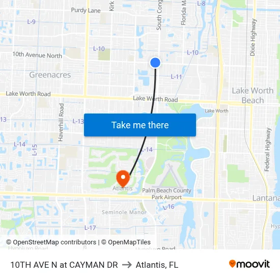 10TH AVE N at  CAYMAN DR to Atlantis, FL map