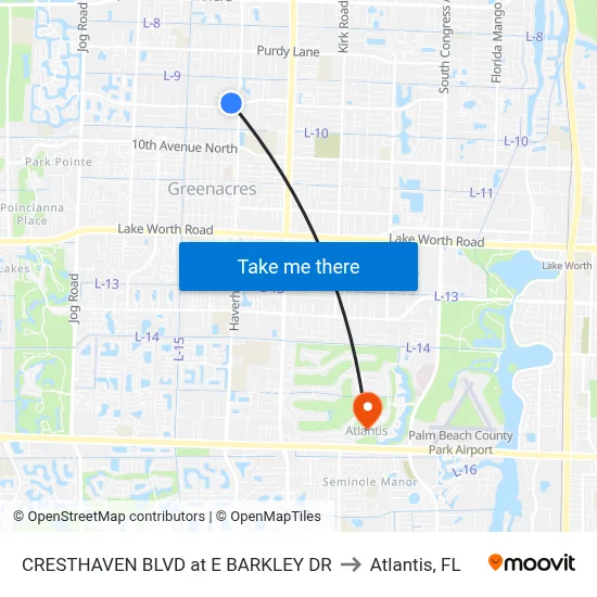 CRESTHAVEN BLVD at  E BARKLEY DR to Atlantis, FL map