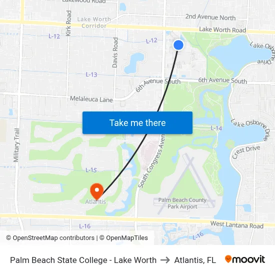 Palm Beach State College - Lake Worth to Atlantis, FL map