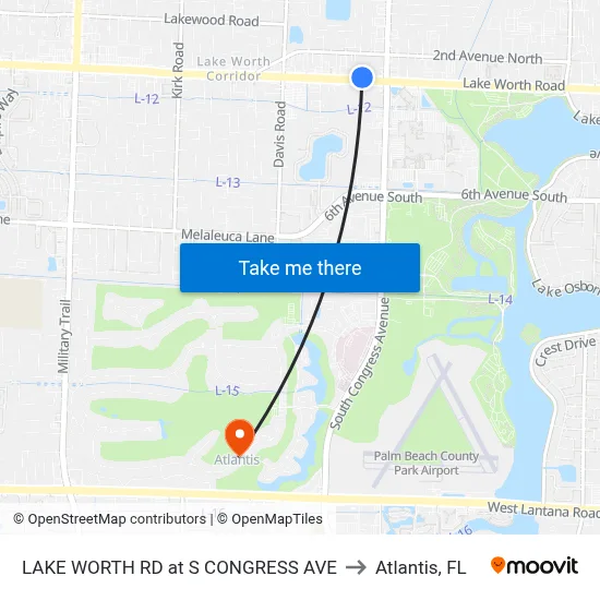LAKE WORTH RD at S CONGRESS AVE to Atlantis, FL map
