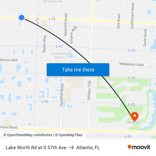 Lake Worth Rd at S 57th Ave to Atlantis, FL map