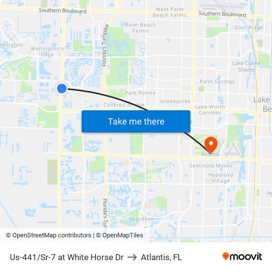 Us-441/Sr-7 at White Horse Dr to Atlantis, FL map