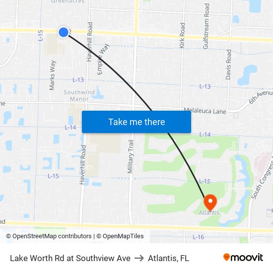 Lake Worth Rd at Southview Ave to Atlantis, FL map