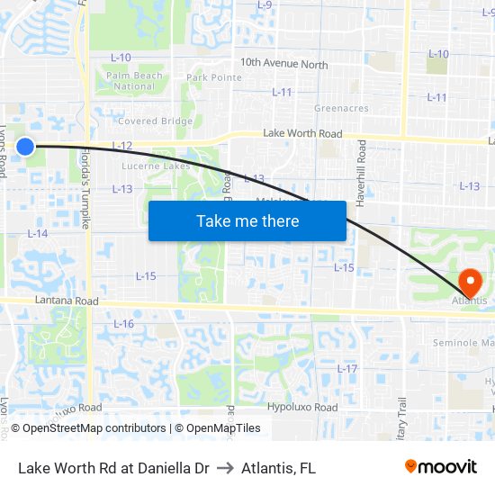 Lake Worth Rd at Daniella Dr to Atlantis, FL map