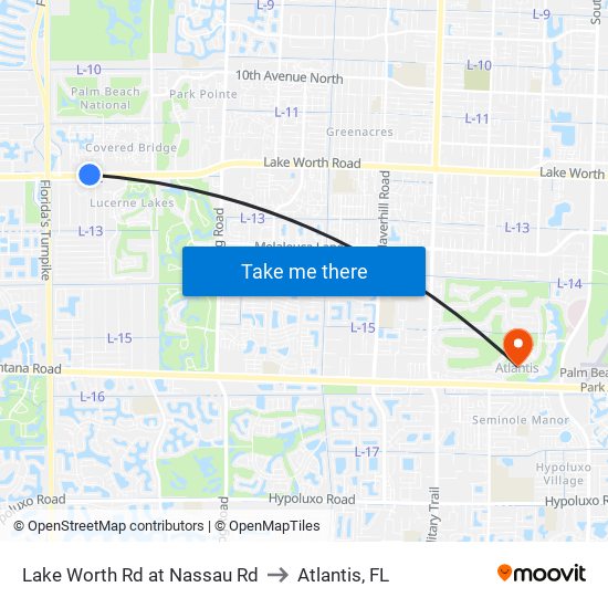 LAKE WORTH RD at NASSAU RD to Atlantis, FL map