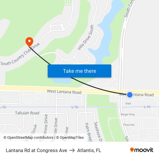 Lantana Rd at  Congress Ave to Atlantis, FL map